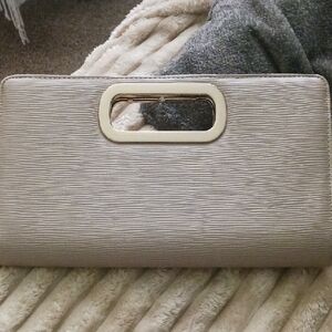 Cream Textured Clutch with removable crossbody chain